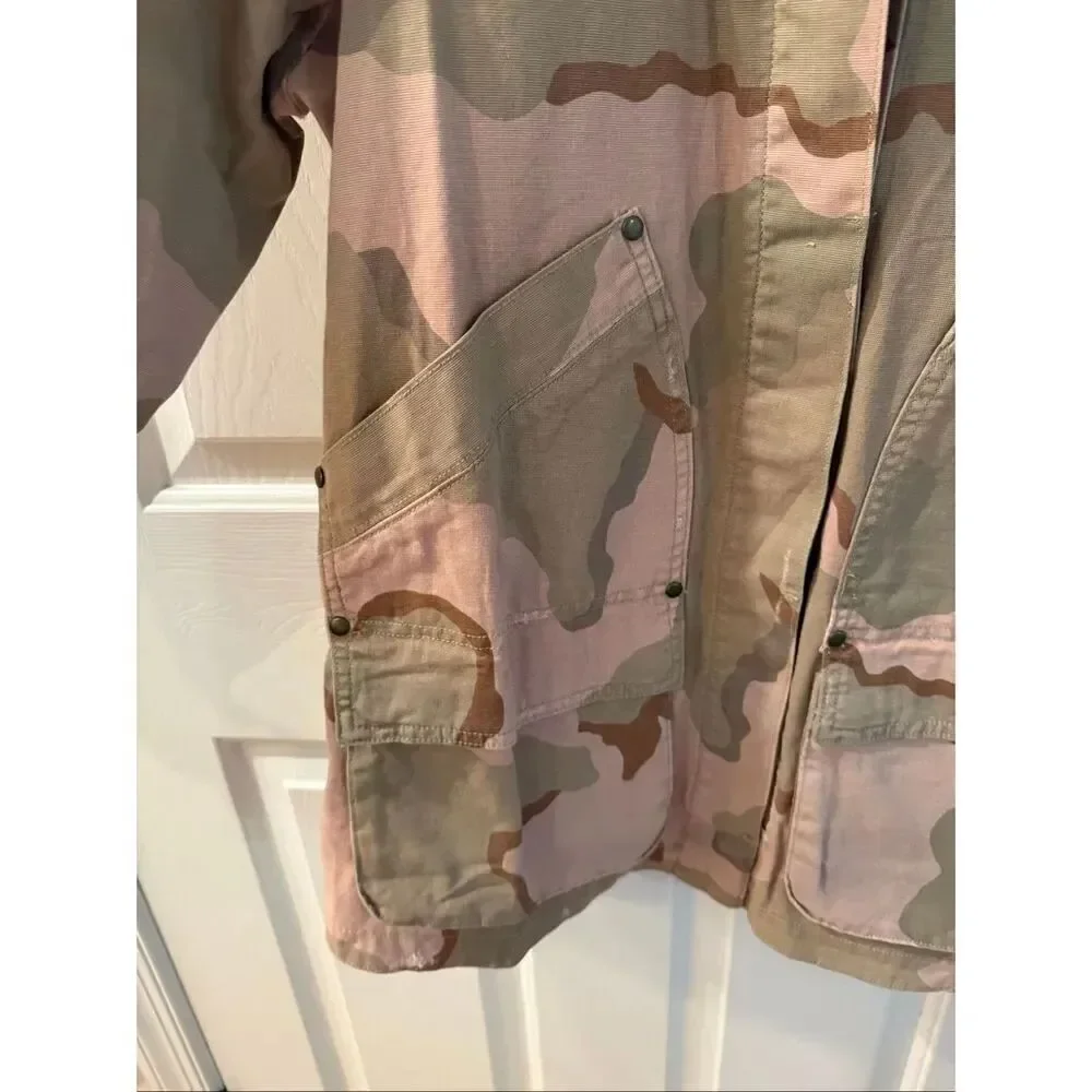Anthropologie Pink & Green Camo Canvas Patch Jacket sz 1X NWT